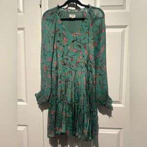 Anthropologie Teal and Pink Floral Midi Dress